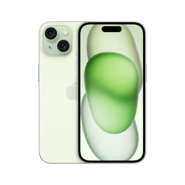 Three Business product image of a green iPhone 15 Plus business mobile phone