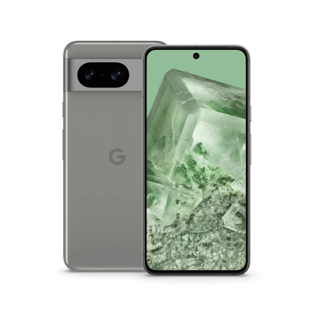 Image of Google Pixel 8 front and back in Hazel colour