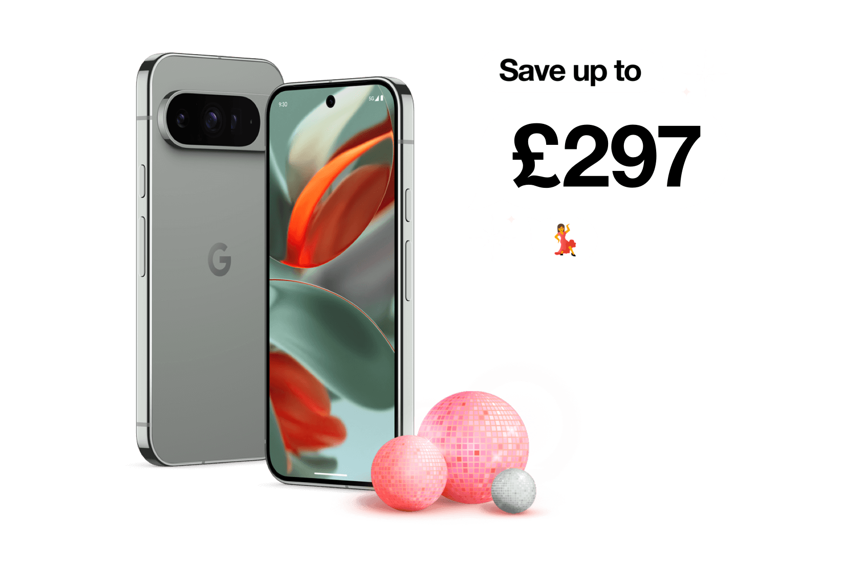 image of the Google Pixel 9 Pro XL with the messaging Save up to £408